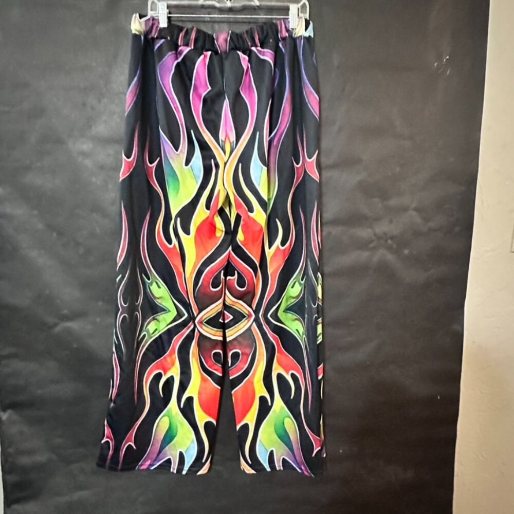 Flames Trippy Rave Pants Festival Club Size XL Wide Leg Statement Psychedelic - Picture 7 of 7